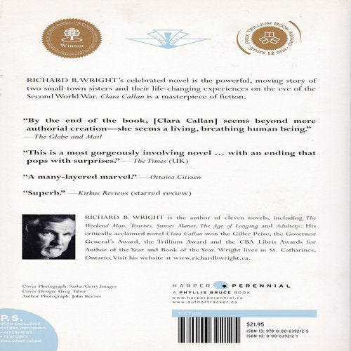 Livre Clara Callan - Richard B. Wright (Livre d'occasion) - ISBN 0006392121