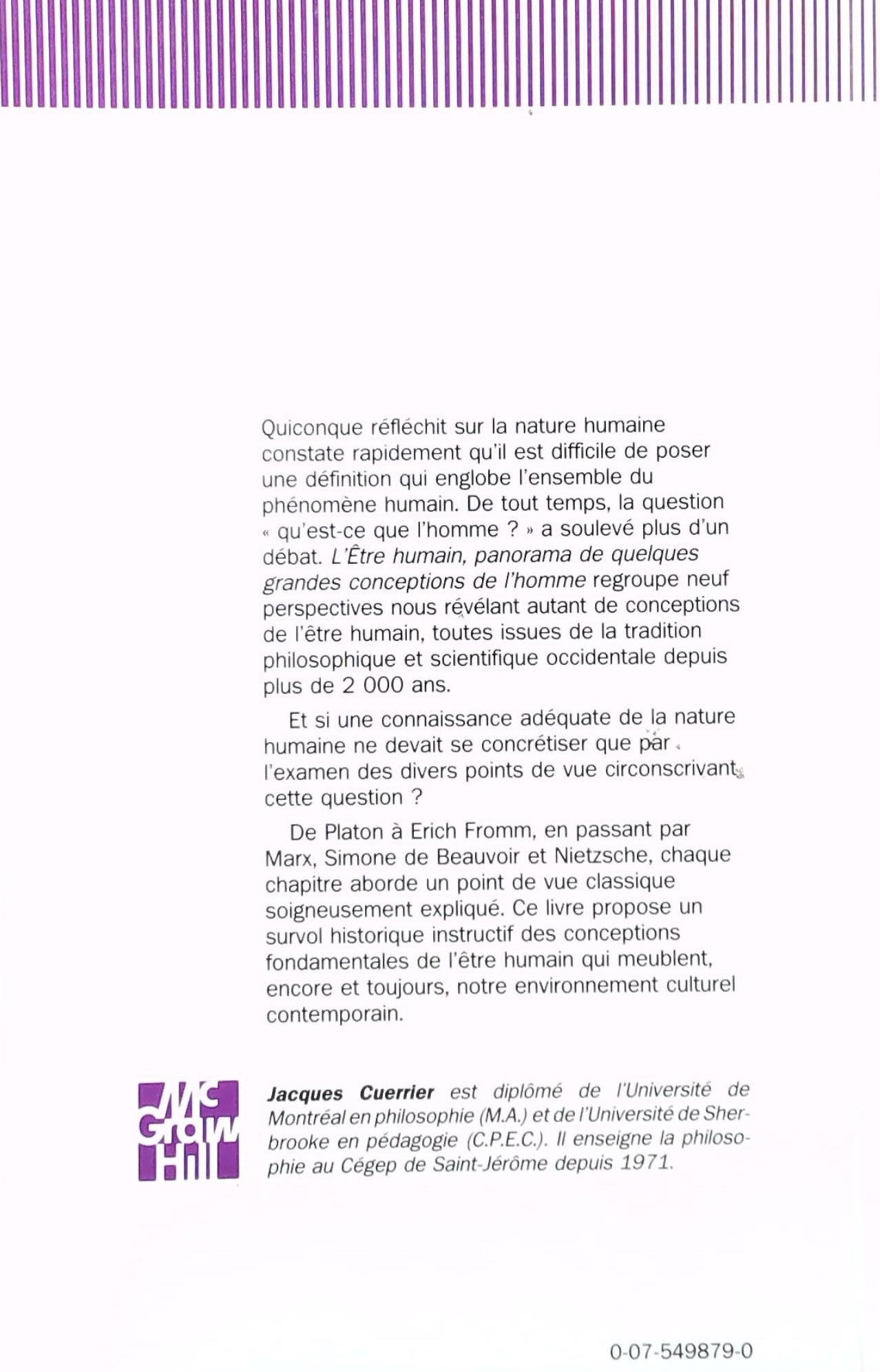Livre L'être humain : Panorama de quelques grandes conceptions de l'homme (Jacques Cuerrier)...