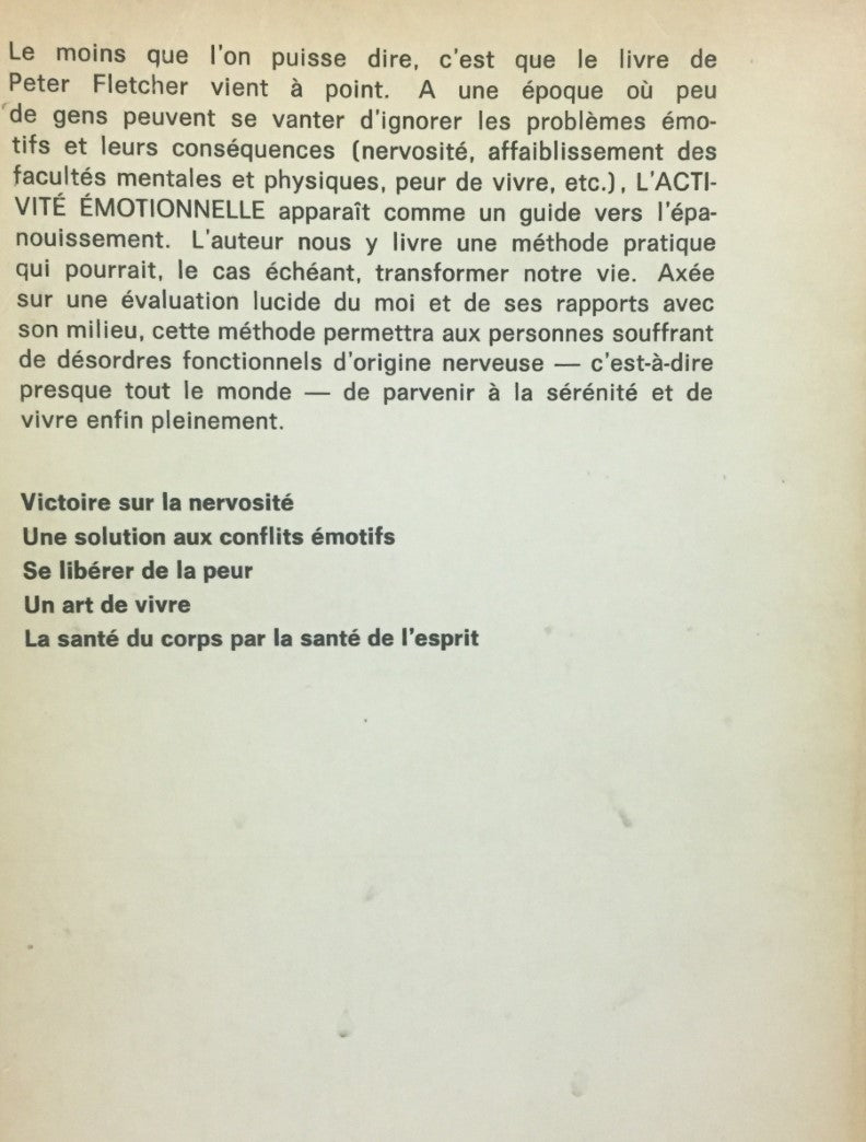 L'activité émotionnelle : Déséquilibres et manifestations (Peter Fletcher)