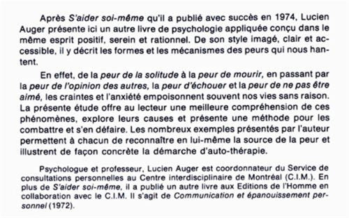 Livre Vaincre ses peurs - Lucien Auger (Livre d'occasion) - ISBN 0775905216