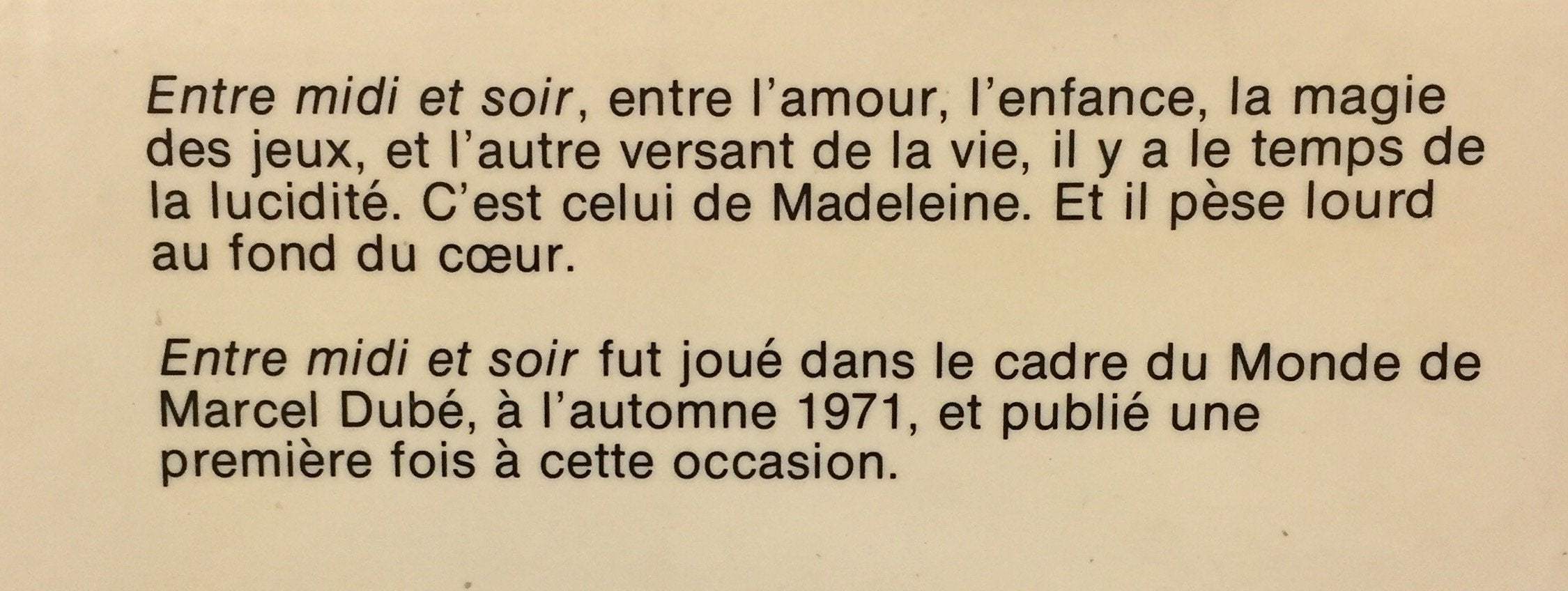 Livre Entre midi et soir - Marcel Dubé (Livre d'occasion) - ISBN 0776138049