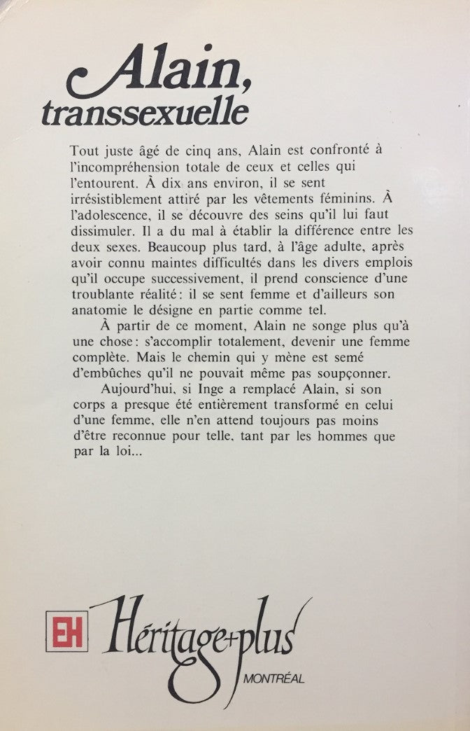 Livre Alain, transsexuelle - Stephen Inge (Livre d'occasion) - ISBN 0777354225