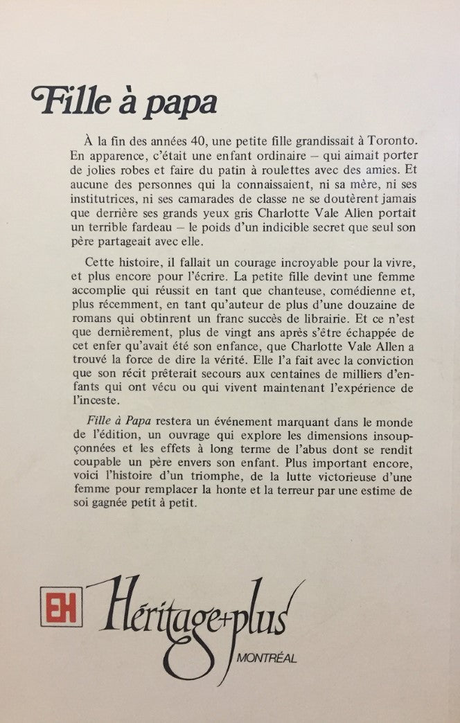 Livre Fille à papa - Charlotte Vale Allen (Livre d'occasion) - ISBN 0777355353