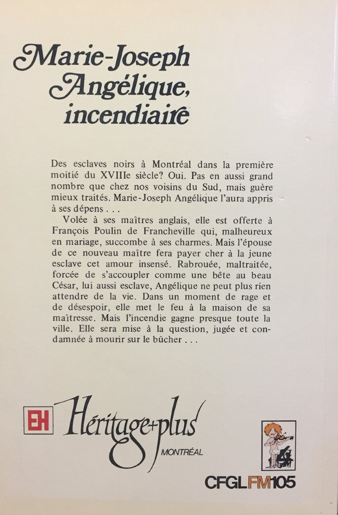 Livre Marie-Joseph Angelique, incendiaire - Marcel Cabay (Livre d'occasion) - ISBN 0777357135