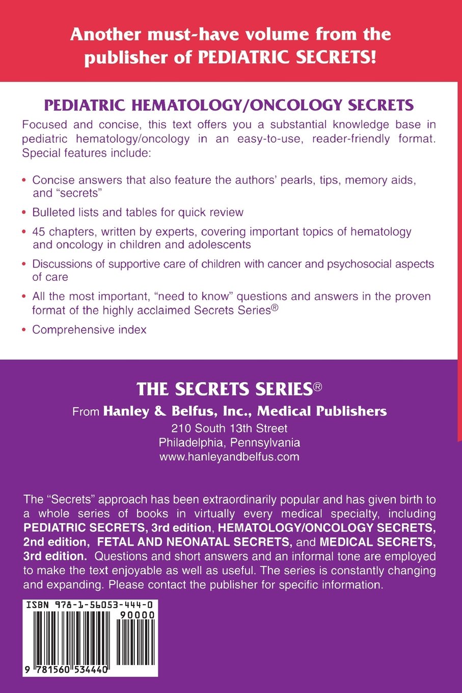 Livre Pediatric Hematology / Oncology Secrets - Michael A. Weiner (Livre d'occasion) - ISBN 15605...