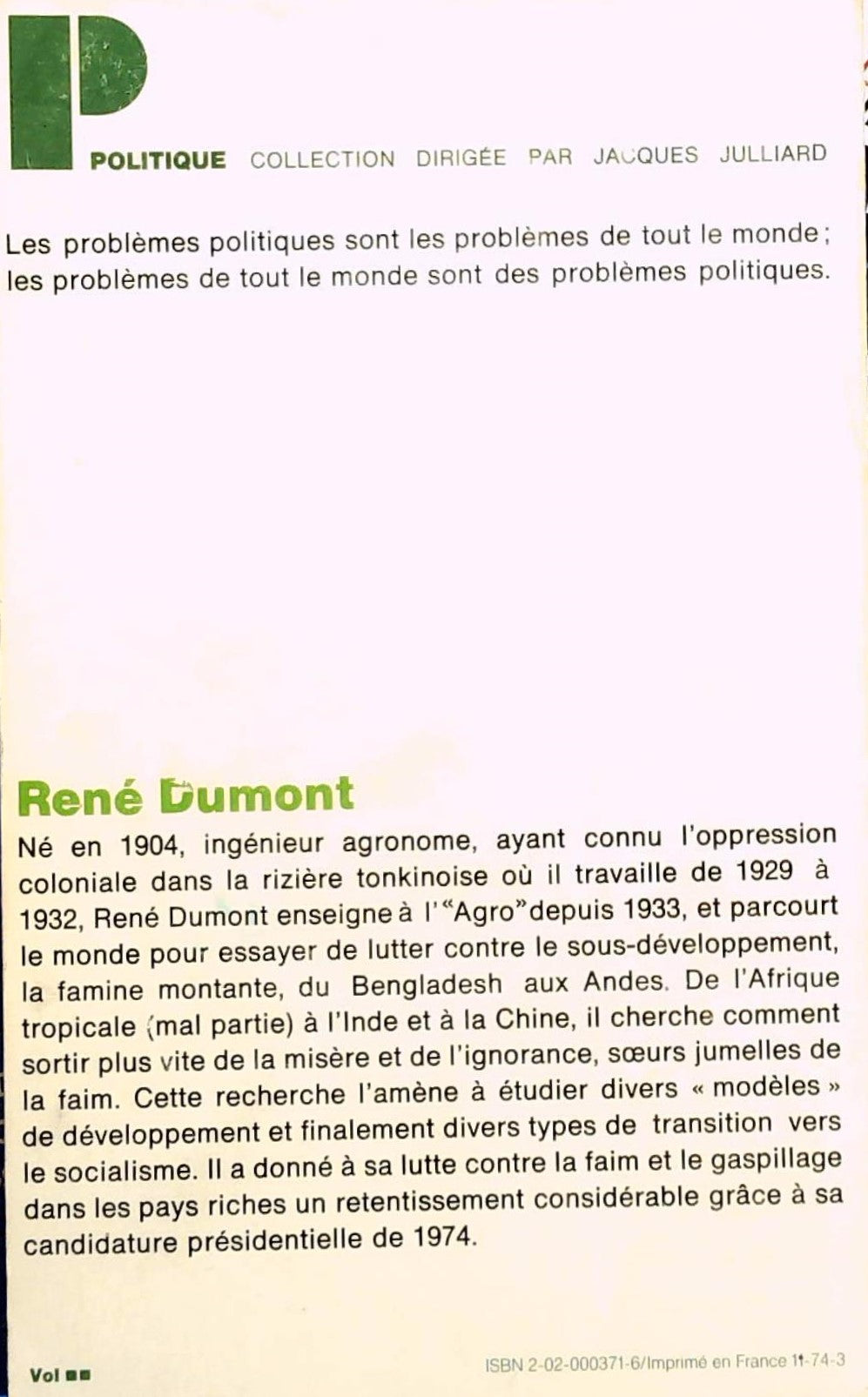 Livre L'utopie ou la mort - René Dumont (Livre d'occasion) - ISBN 2020003716