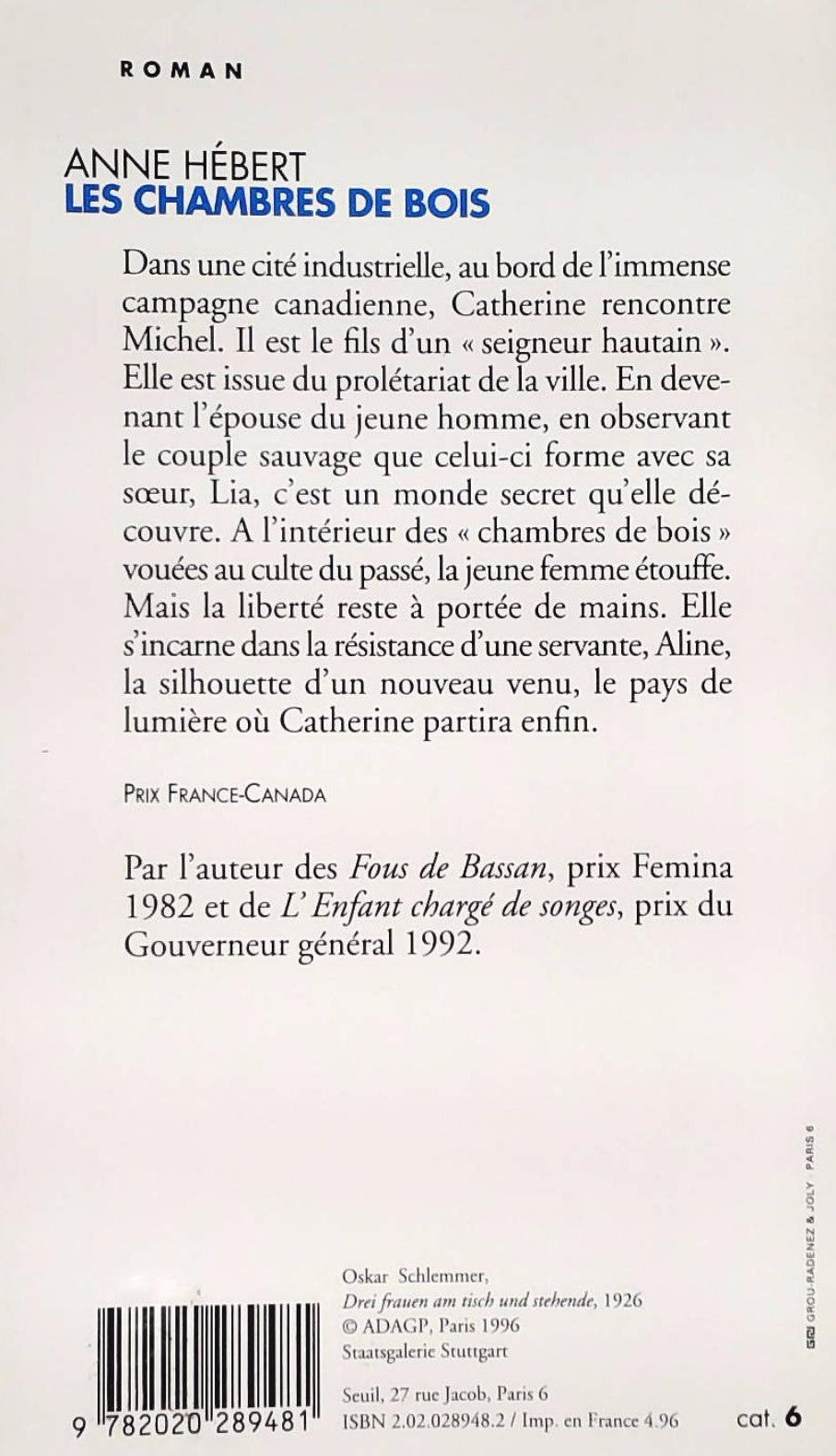 Livre Les chambres de bois (Anne Hébert) (Livre d'occasion) - ISBN 2020289482