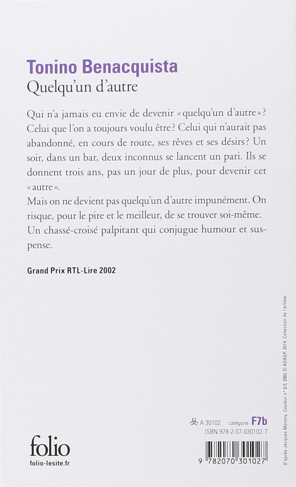 Livre Quelqu'un d'autre (Tonino Benacquista) (Livre d'occasion) - ISBN 2070301028