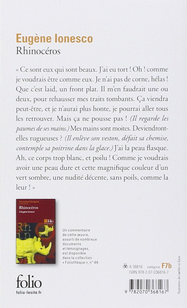 Livre Rhinocéros - Eugène Ionesco (Livre d'occasion) - ISBN 2070368165