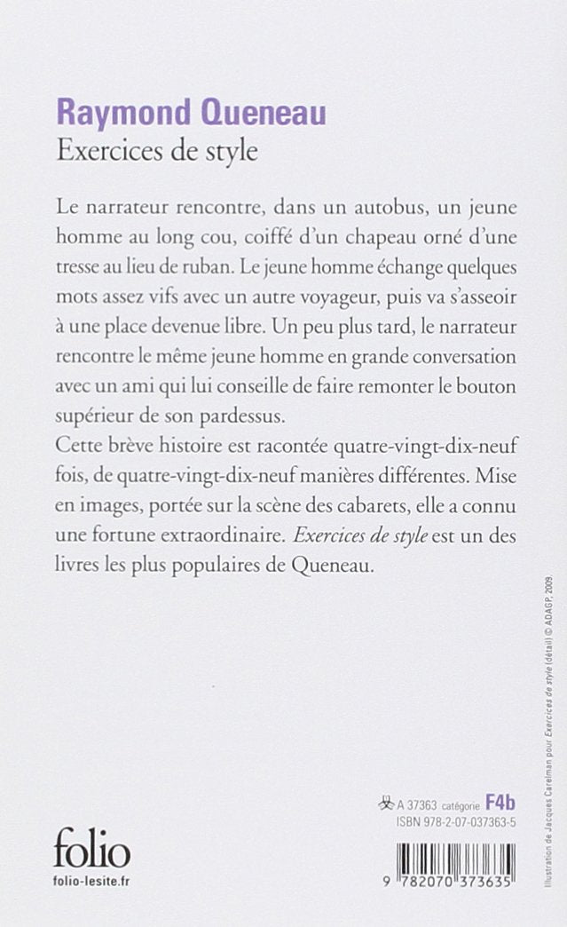 Livre Exercices de style (Raymon Queneau) (Livre d'occasion) - ISBN 2070373630
