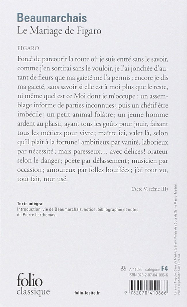 Livre Le mariage de Figaro - Beaumarchais (Livre d'occasion) - ISBN 2070410862