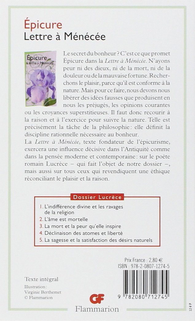 Livre Lettre à Ménécée - Épicure (Livre d'occasion) - ISBN 2080712748