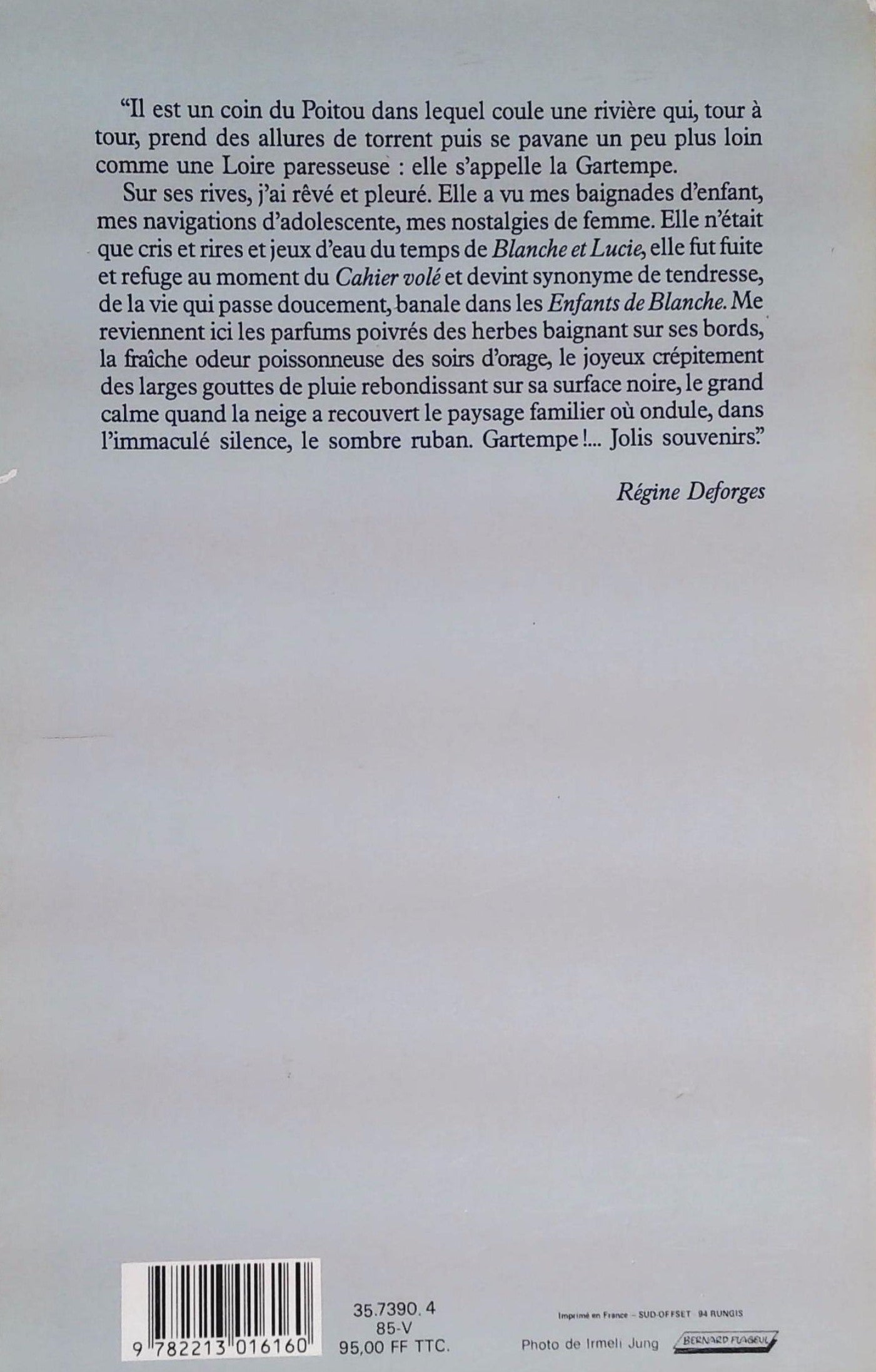 Livre Sur les bords de la Gartempe - Régine Deforges (Livre d'occasion) - ISBN 221301616X
