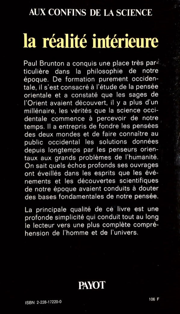 Livre La réalité intérieure - Paul Brunton (Livre d'occasion) - ISBN 2228172200