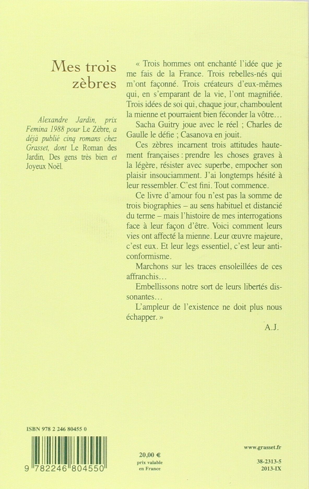 Livre Mes trois zèbres - Alexandre Jardin (Livre d'occasion) - ISBN 2246804558