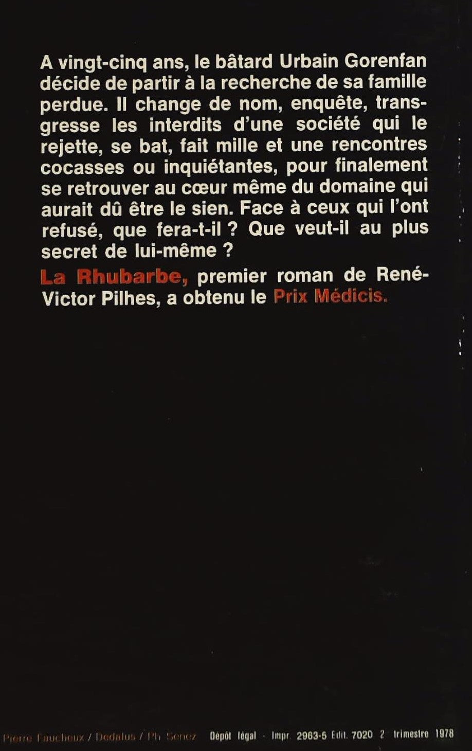 Livre La rhubarbe (René-Victor Pilhes) (Livre d'occasion) - ISBN 2253015660