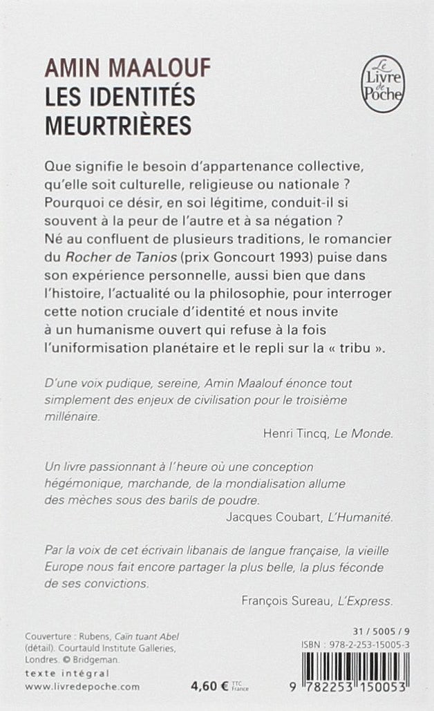 Livre Les identités meurtrières - Amin Maalouf (Livre d'occasion) - ISBN 2253150053