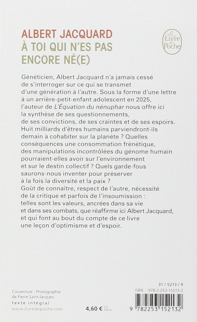 Livre À toi qui n'est pas encore né(e) - Albert Jacquard (Livre d'occasion) - ISBN 2253152137