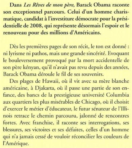 Livre Les rêves de mon père : L'histoire d'un héritage en noir et blanc (document) (Barack...