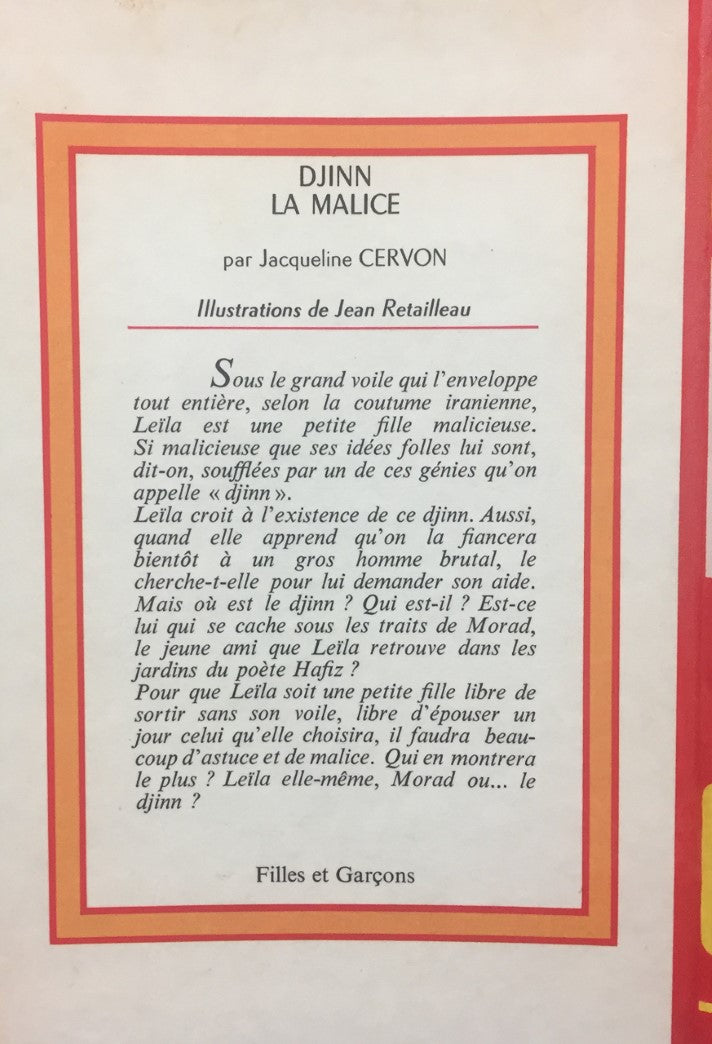 Livre Djinn la malice - Jacqueline Cervon (Livre d'occasion) - ISBN 2261002092