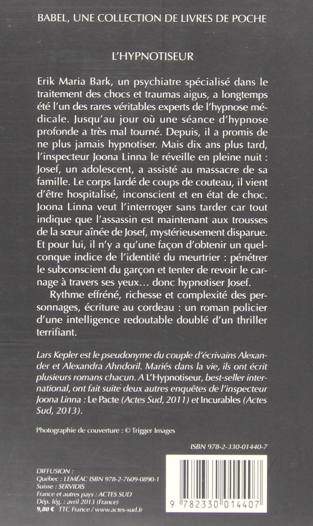 Livre L'hypnotiseur - Lars Kepler (Livre d'occasion) - ISBN 2330014406