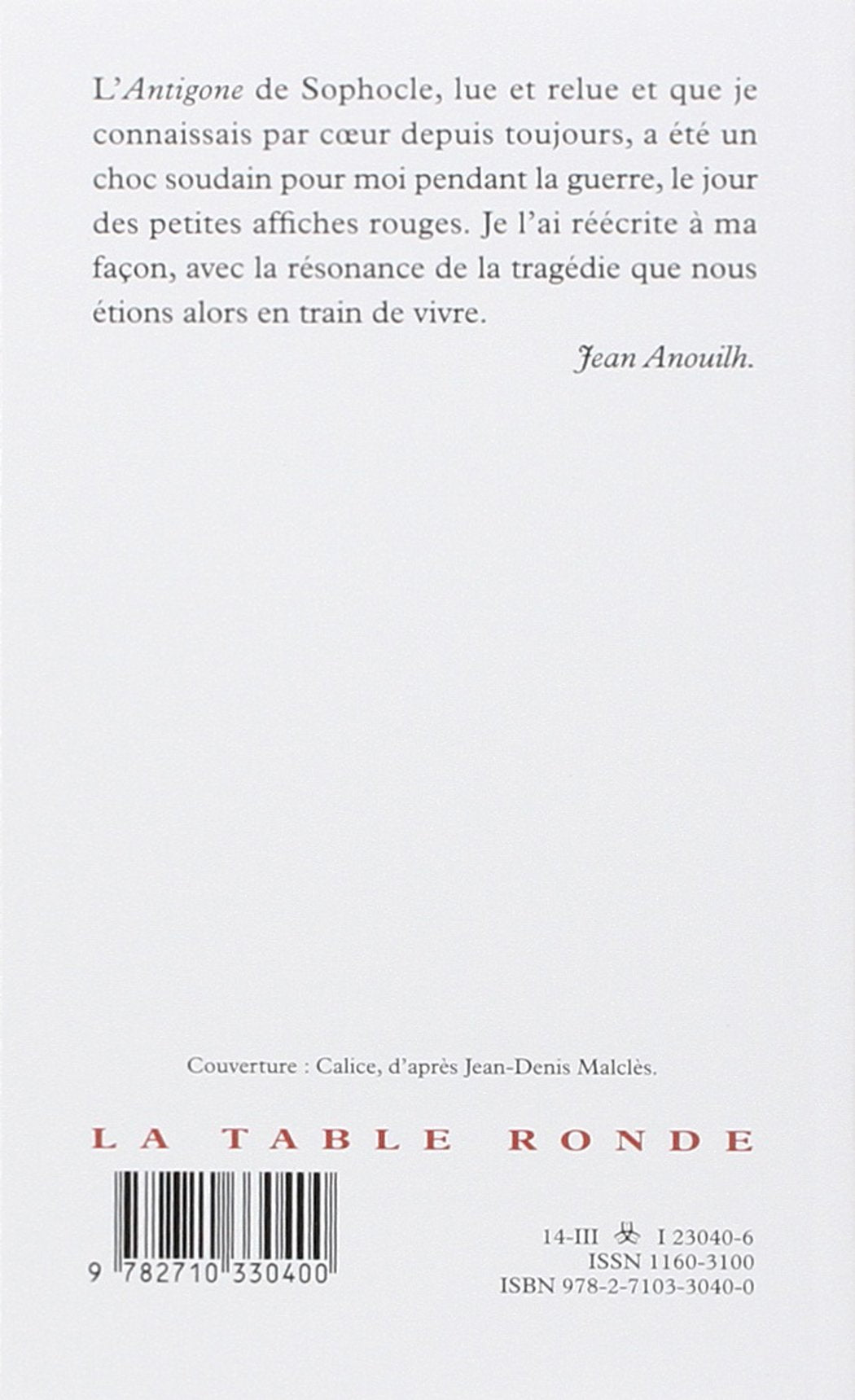 Livre Antigone - Jean Anouilh (Livre d'occasion) - ISBN 2710330407
