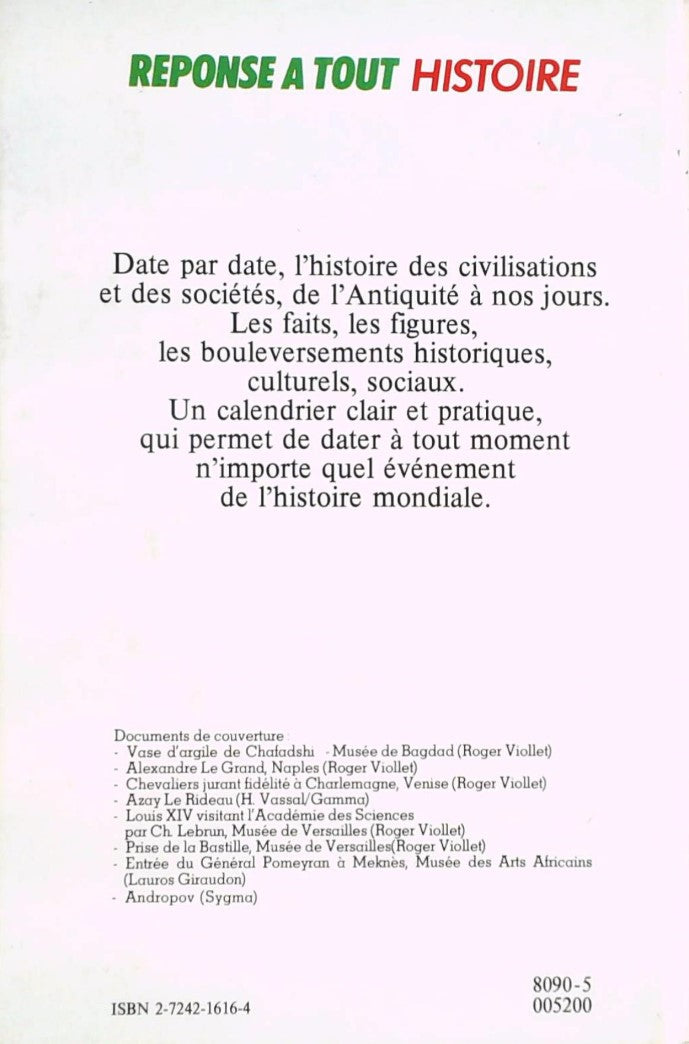 Livre Réponse à tout : Histoire : Les grands étapes de l'histoire du monde - Collectif (Livre d'o...