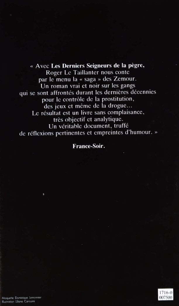 Livre Les derniers Seigneurs de la pègre (Roger Le Taillanter) (Livre d'occasion) - ISBN 2724231341