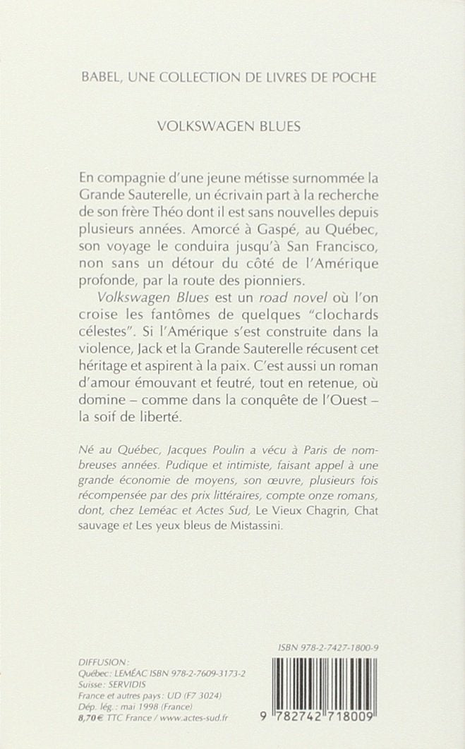 Livre Volkswagen Blues - Jacques Poulin (Livre d'occasion) - ISBN 2742718001