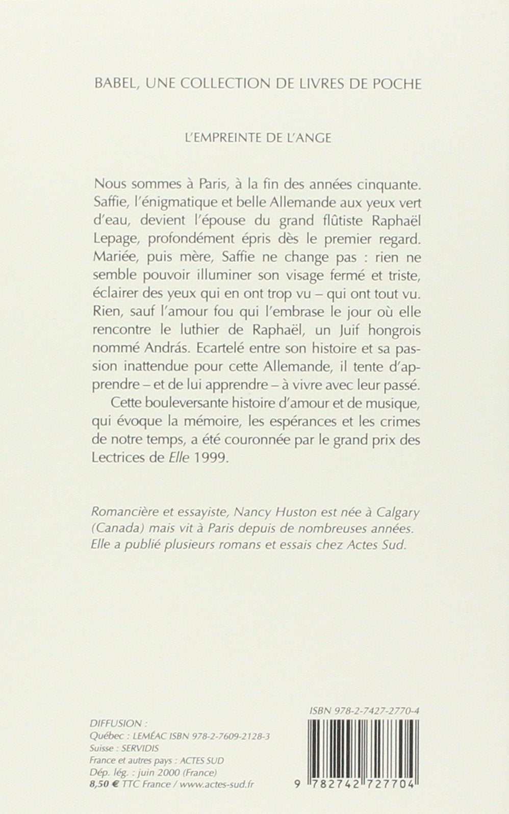 Livre L'empreinte de l'ange (Nancy Huston) (Livre d'occasion) - ISBN 2742727701