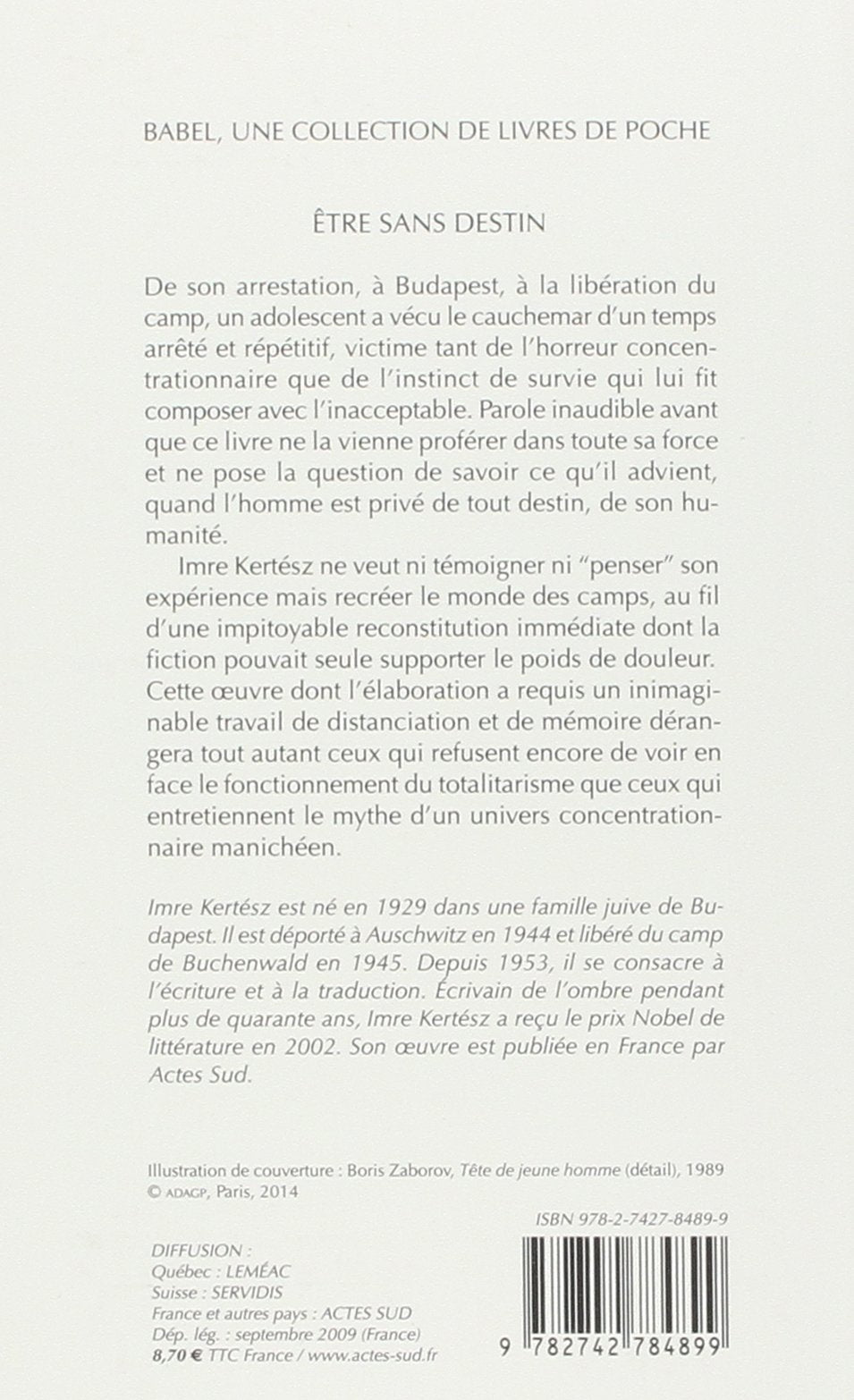 Livre Être sans destin - Imre Kertész (Livre d'occasion) - ISBN 2742784896