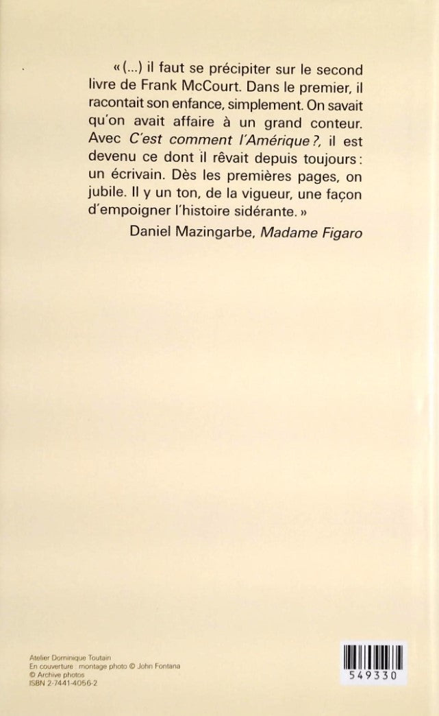 Livre C'est comment l'Amérique - Frank McCourt (Livre d'occasion) - ISBN 2744140562