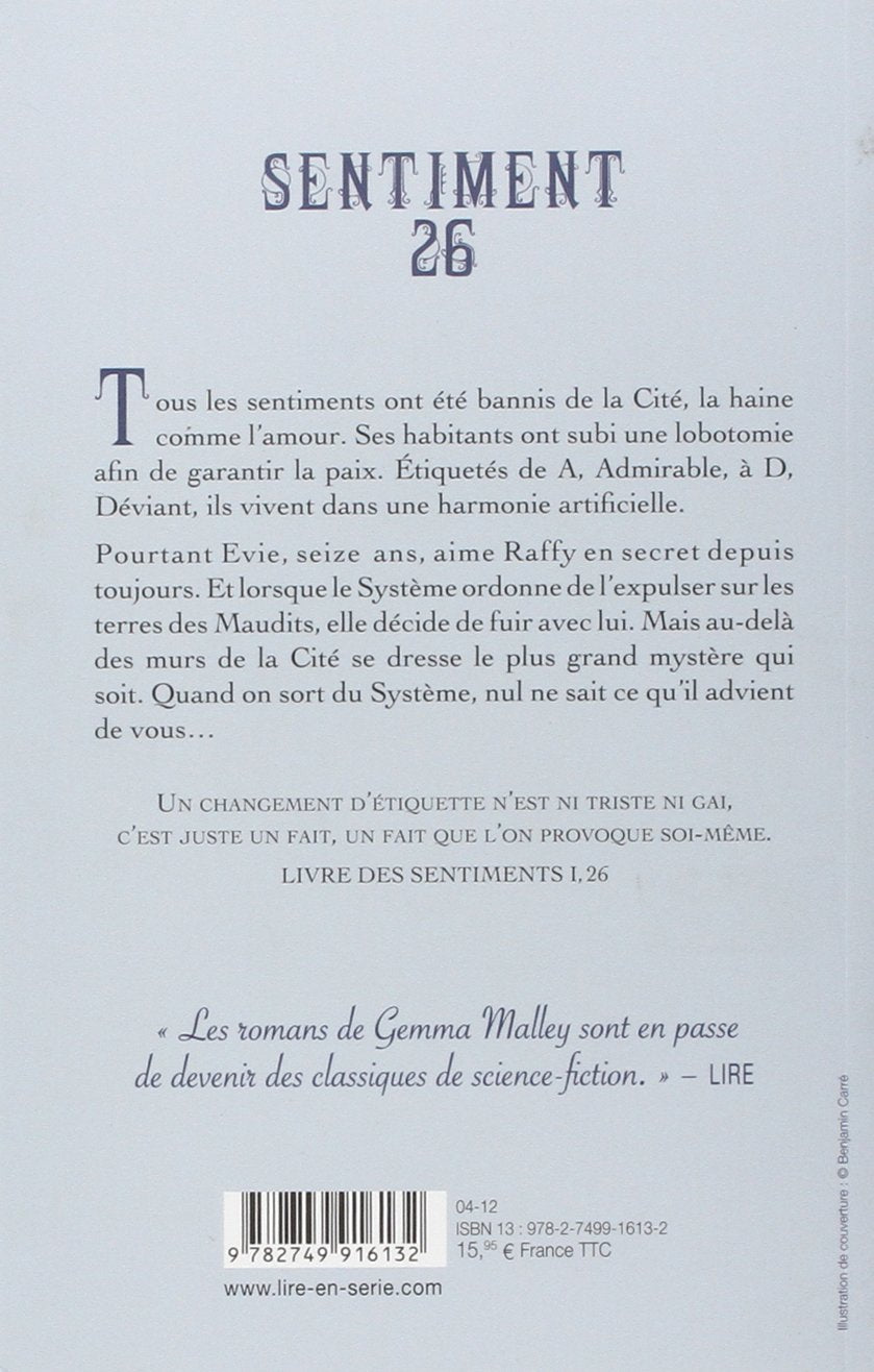 Livre Sentiment 26 - Gemma Malley (Livre neuf) - ISBN 2749916135