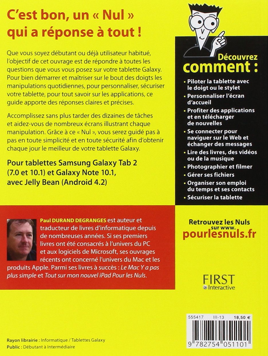 Livre Tout sur ma tablette Samsung Galaxy Tab 2 et Note 10.1 pour les Nuls - Paul Durand Degrange...