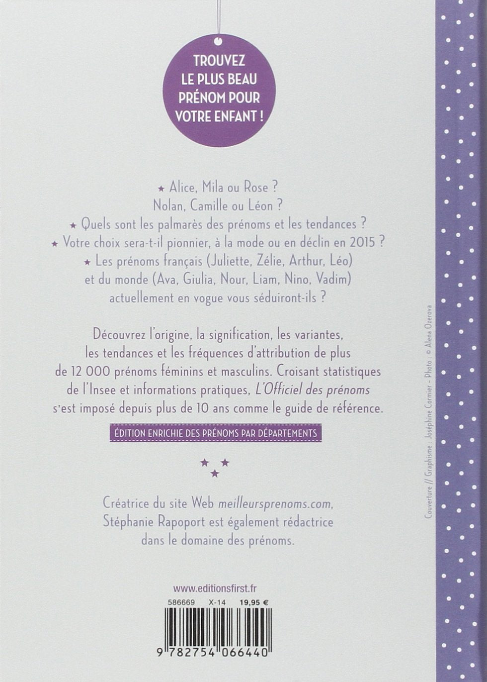 Livre L'officiel des prénoms 2015 - Stéphanie Rapoport (Livre d'occasion) - ISBN 2754066446