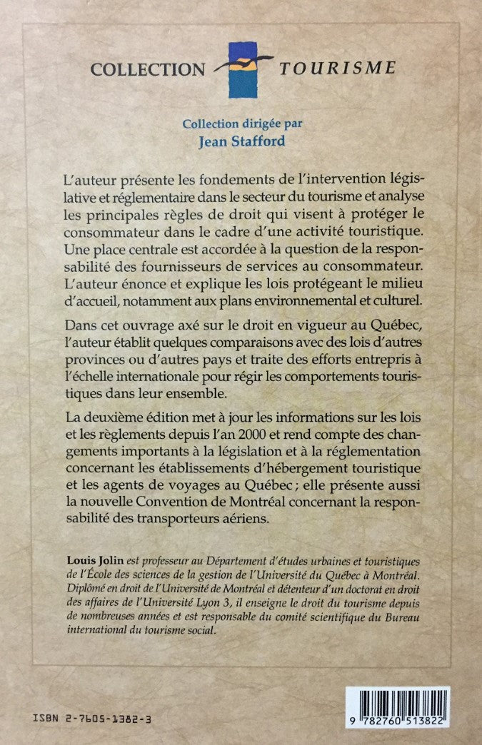 Livre Droit du tourisme au Québec (2e édiiton) - Louis Jolin (Livre d'occasion) - ISBN 2760513823