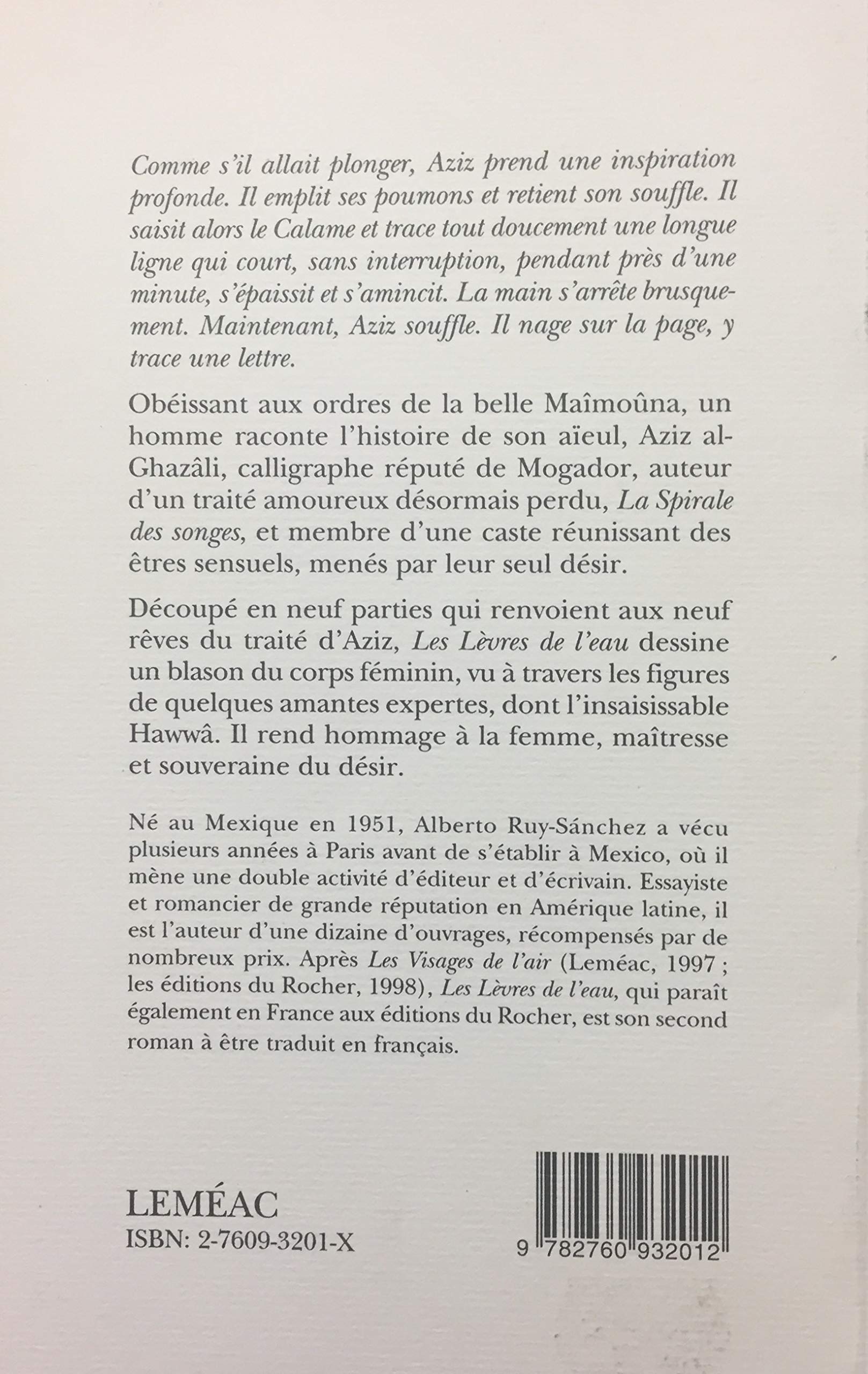 Livre Les lèvres de l'eau - Alberto Ruy-Sanchez (Livre d'occasion) - ISBN 276093201X