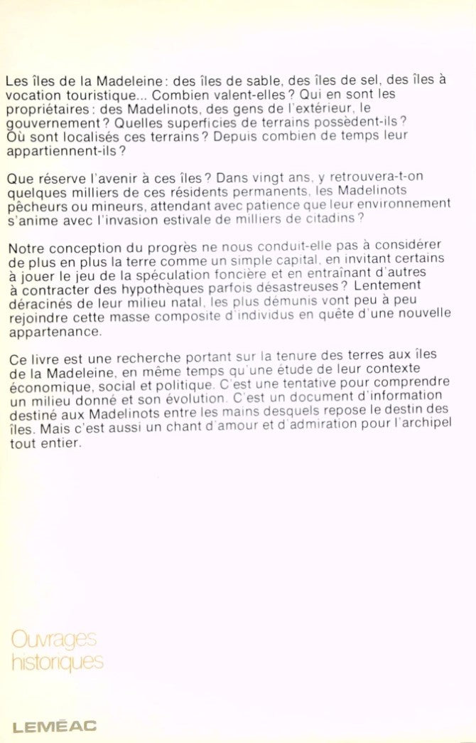 Livre Les îles de la Madeleine face à leur destin - Yves Leblanc (Livre d'occasion) - ISBN 2760...