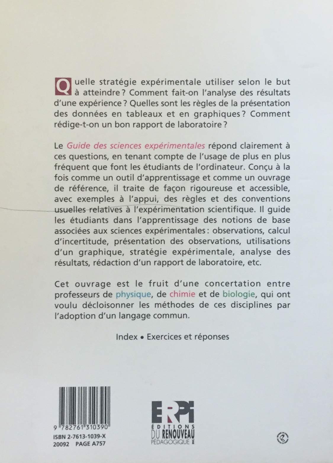 Livre Guide des sciences expérimentales: Observations, mesures, rédaction du rapport de laboratoi...