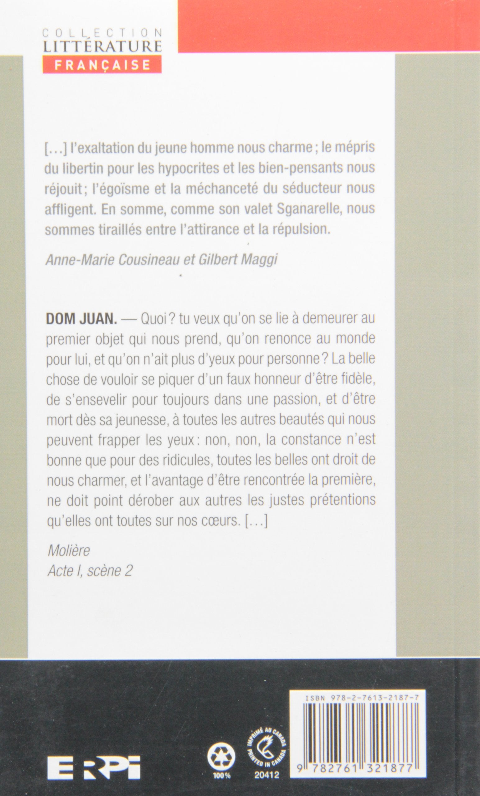 Livre Dom Juan ou le festin de pierre - Molière (Livre d'occasion) - ISBN 2761321871