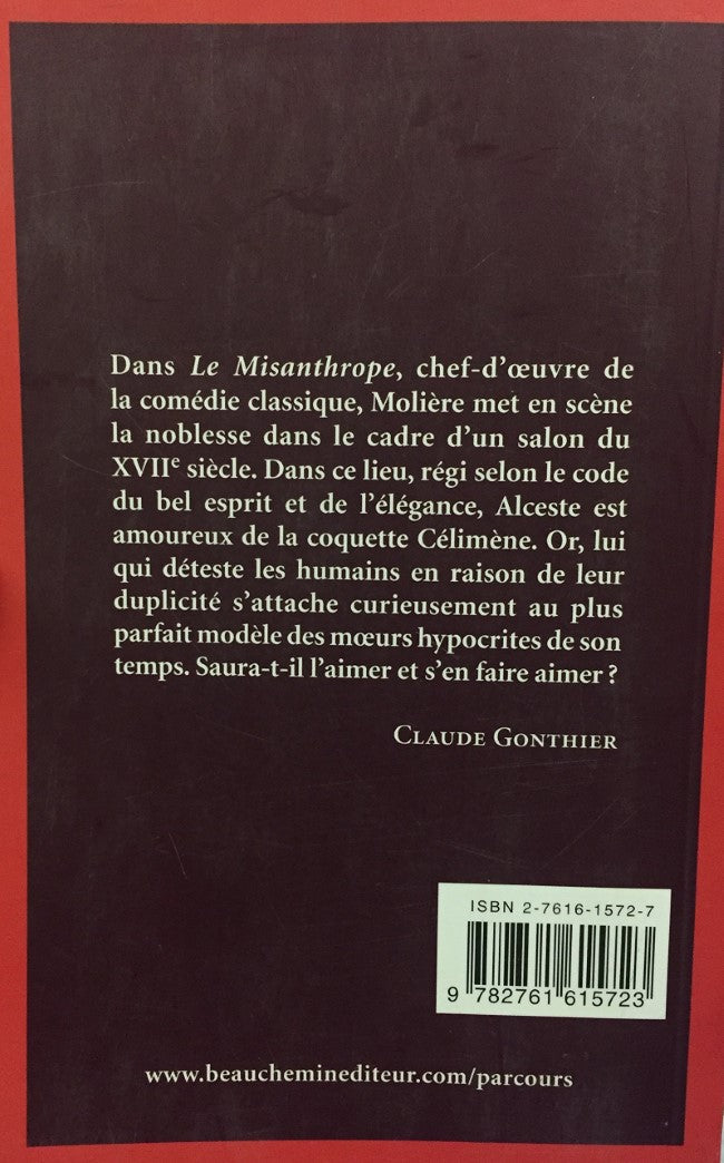 Livre Le Misanthrope de Molière, étude de l'oeuvre par Claude Gonthier (Livre d'occasion) - ISBN ...