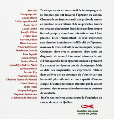 Livre Tu n'es pas seule : L'expérience du cancer : Paroles de femmes - Collectif (Livre d'occasio...