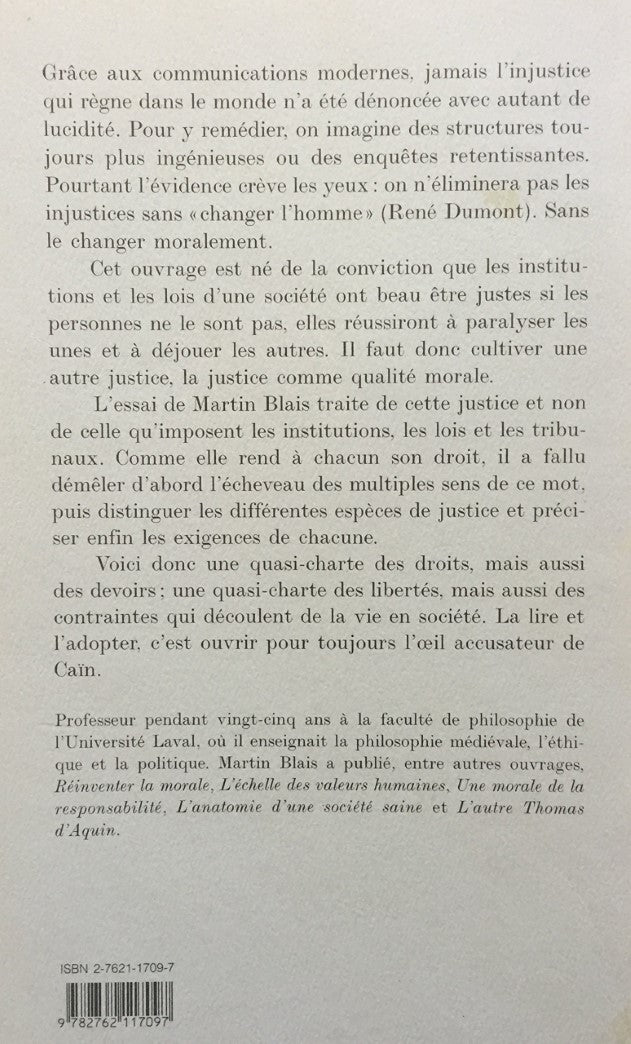 Livre L'oeil de Caïn : Essai sur la justice - Martin Blais (Livre d'occasion) - ISBN 2762117097