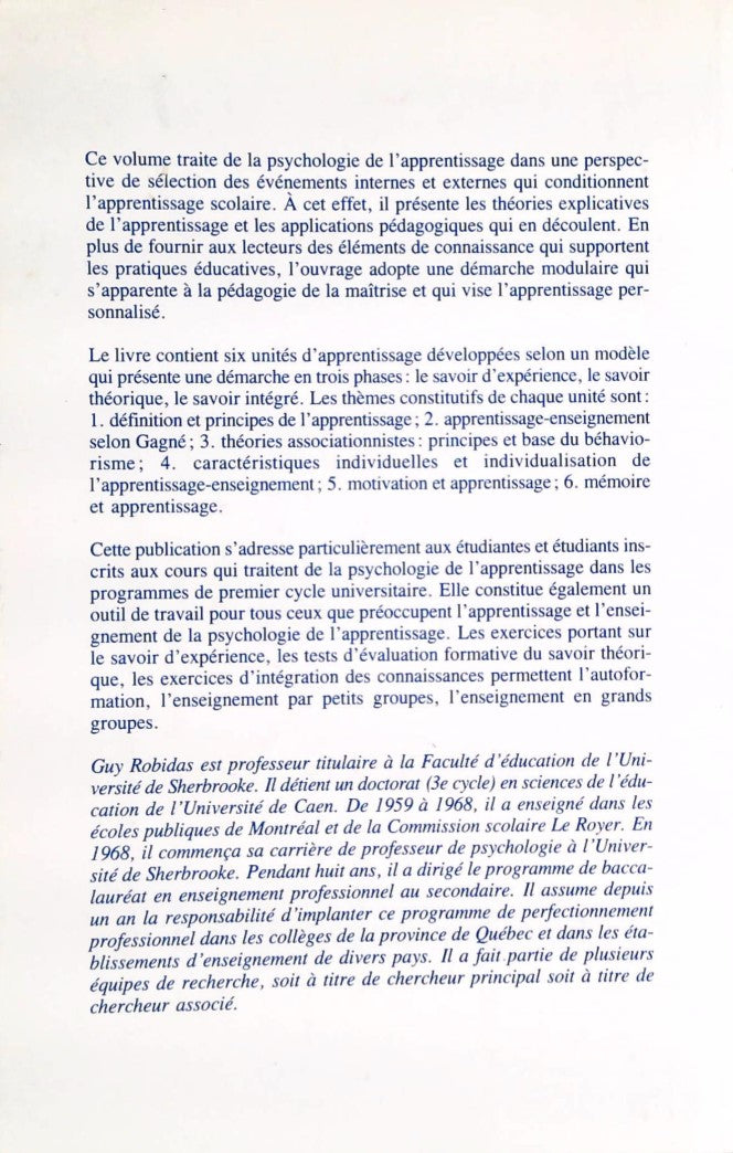 Psychologie de l'apprentissage : Un système d'apprentissage-enseignement personnalisé (Guy Robidas)