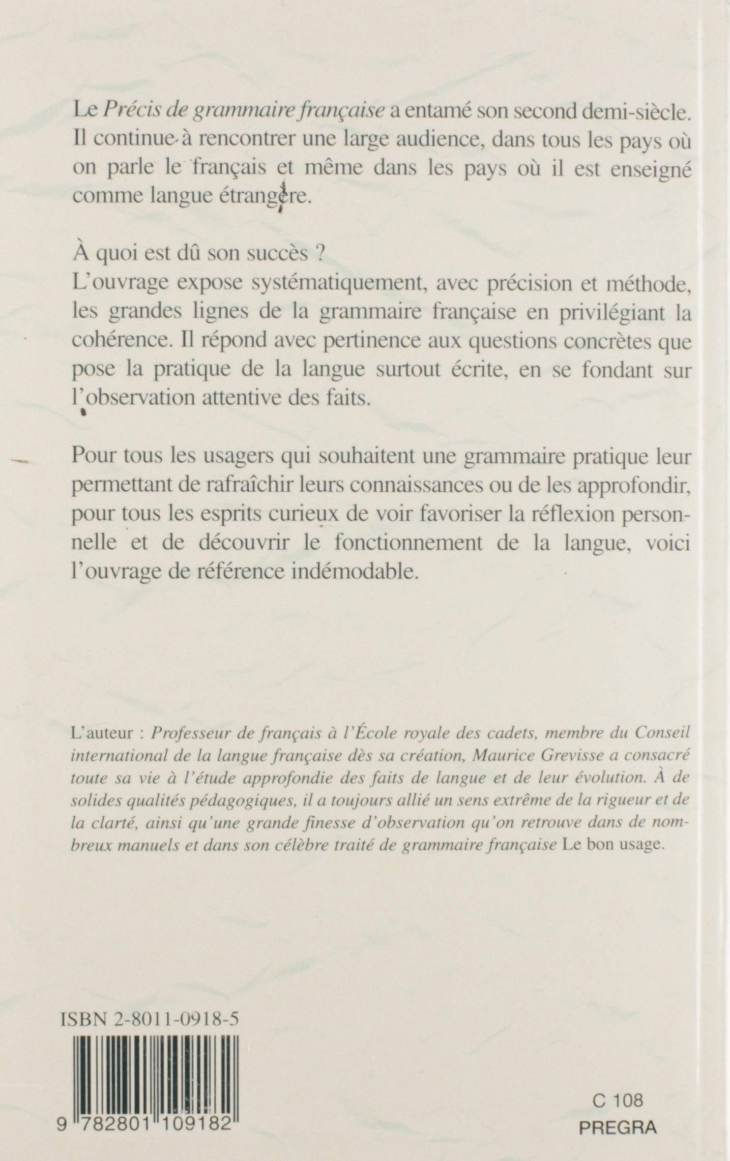 Livre Précis de grammaire française - Maurice Grevisse (Livre d'occasion) - ISBN 2801109185