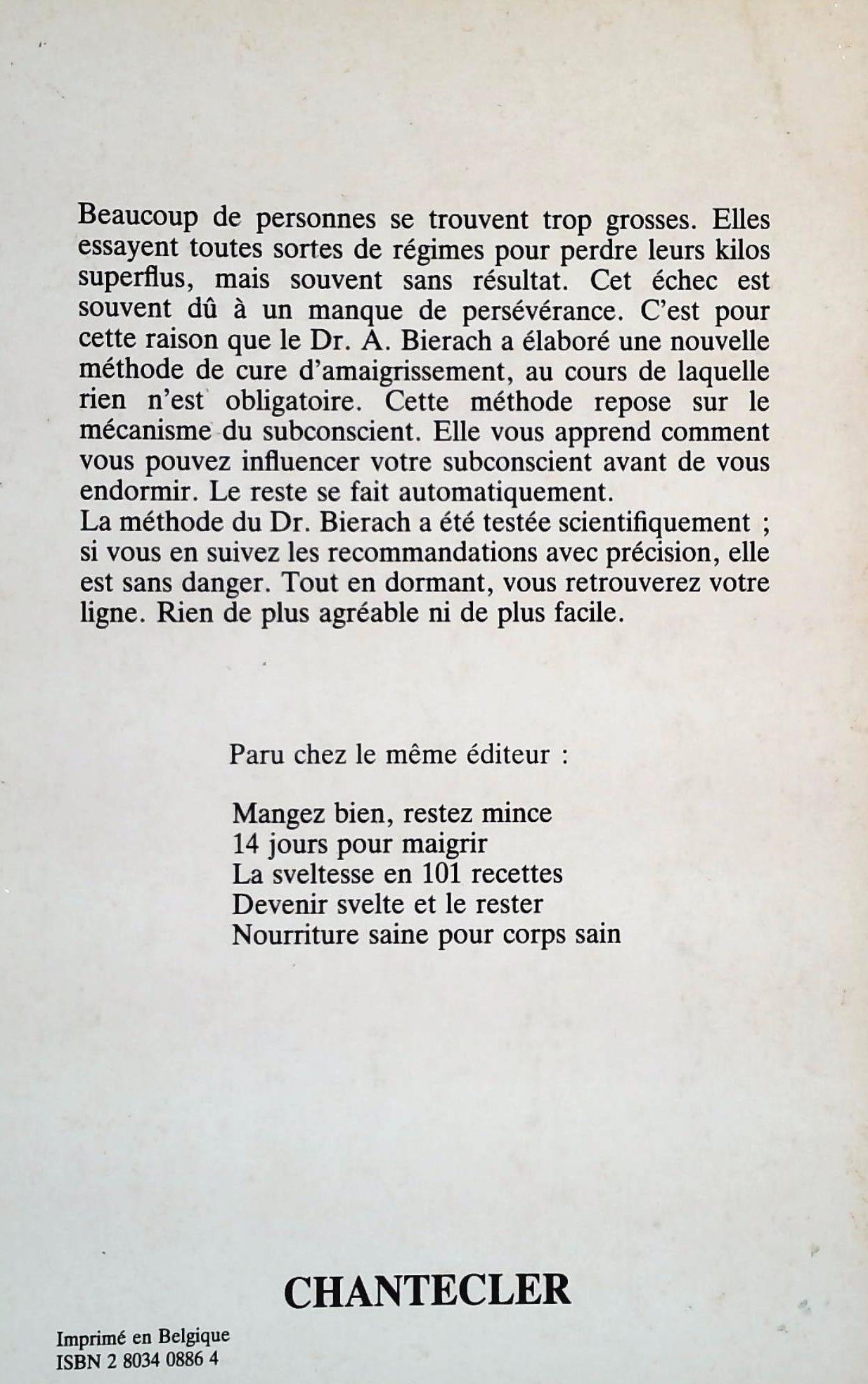 Livre Maigrir en dormant - Dr Alfred Bierach (Livre d'occasion) - ISBN 2803408864
