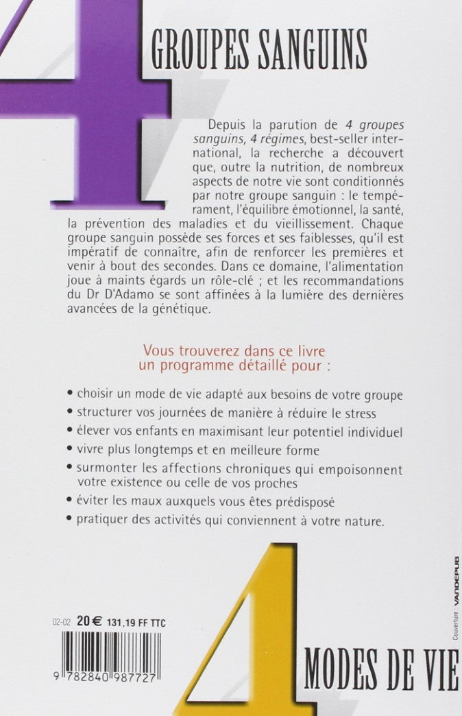 Livre 4 groupes sanguins 4 modes de vie: Un programme personnalisé (Dr Peter D'Adamo) (Livre...