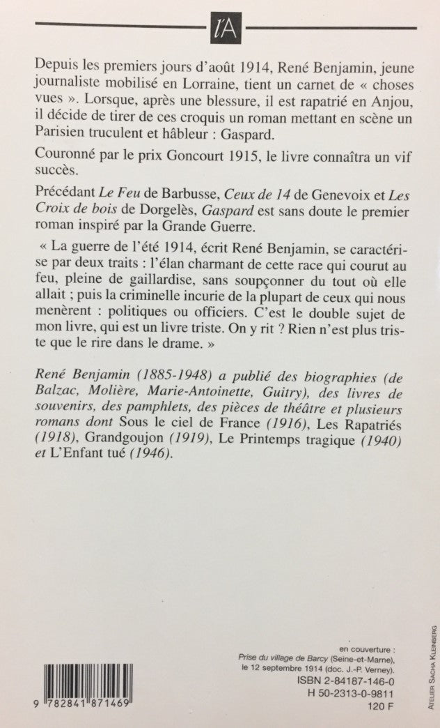 Livre Gaspard - René Benjamin (Livre d'occasion) - ISBN 2841871460