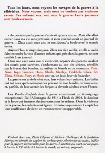 Livre Paroles d'enfants dans la guerre - Zlata Filipovic (Livre d'occasion) - ISBN 2845632843