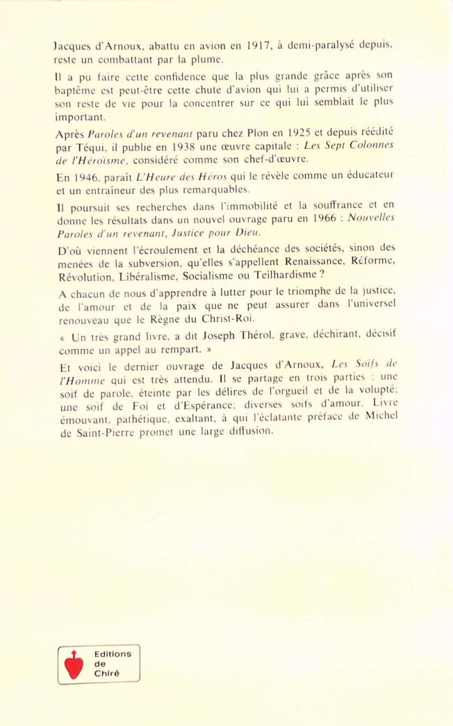 Livre Les soifs de l'Homme - Jacques d'Arnoux (Livre d'occasion) - ISBN 2851900331